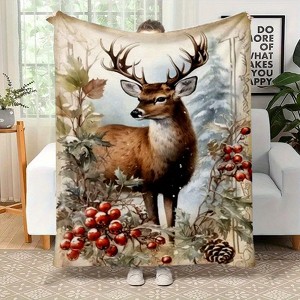 Lomsoe Vintage Deer Flannel Flannel Blanket Print Christmas Warm Cover Christmas Gift. - 1 of 4