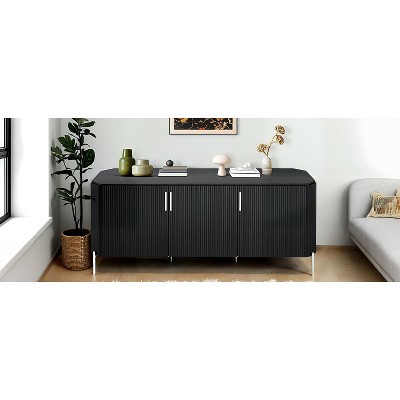 Finnhomy 3 Door Sideboard Buffet Cabinet, Kitchen Storage Cabinet with Fluted Decorated Doors, Cupboard Console Table
