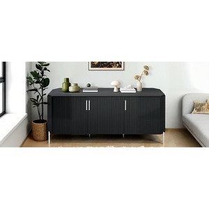 Finnhomy 3 Door Sideboard Buffet Cabinet, Kitchen Storage Cabinet with Fluted Decorated Doors, Cupboard Console Table - 1 of 4