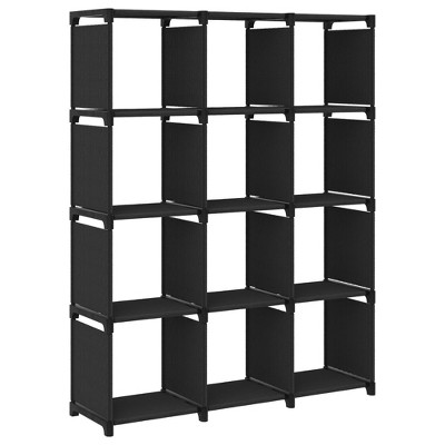 vidaXL 12-Cube Display Shelf - Black Fabric with Steel Frame - 40.6"x11.8"x55.5"