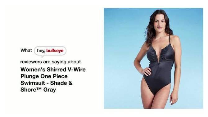 Women's Shirred V-Wire Plunge One Piece Swimsuit - Shade & Shore™ Dark Gray Shine, 2 of 7, play video