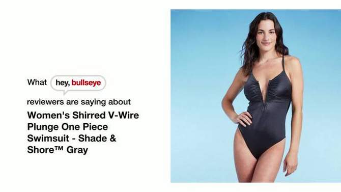 Women's Shirred V-Wire Plunge One Piece Swimsuit - Shade & Shore™ Dark Gray Shine, 2 of 11, play video