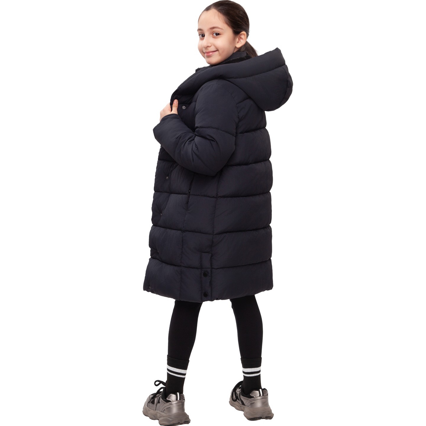 Куртка Rokka&Rolla Knee-Length Coat Long Puffer Jacket-black для девочек, цвет: Чёрный — фото 2