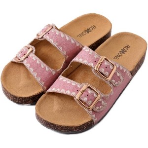 Roxoni Women's Fashion Cork Sole Double Buckle Indoor/Outdoor Sandal - 1 of 4
