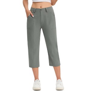 Capris for Women with Pockets Elastic Waist Dressy Casual Hiking Golf Capri Pants - 1 of 4