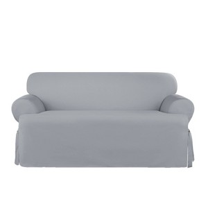 Heavy Weight Cotton Canvas T Cushion Loveseat Slipcover Pacific Blue - Sure Fit: Durable, Machine Washable, Indoor Use - 1 of 3