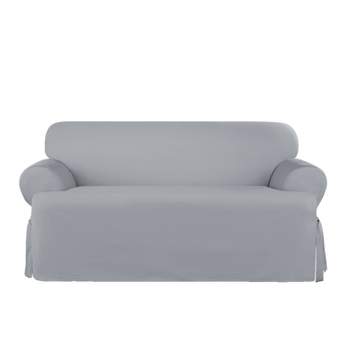 Heavy Weight Cotton Canvas T Cushion Loveseat Slipcover Pacific Blue - Sure Fit