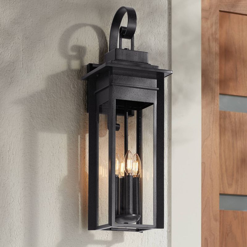 Franklin Iron Works Bransford 28 1/4" High Farmhouse Rustic Outdoor Wall Light Fixture Mount Porch House Scroll Black-Specked Gray Metal Glass Shade, 2 of 9