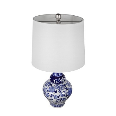 D14x27.6" Blue and White Round Ceramic Vase Lamp