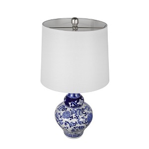 D14x27.6" Blue and White Round Ceramic Vase Lamp - 1 of 4