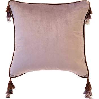 18.5"x18.5" Nolita Reversible Solid Velvet to Faux Linen Stacked Tassel Square Throw Pillow - Edie@Home