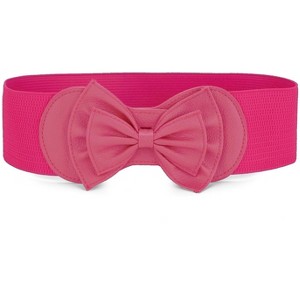 Allegra K Women Bowtie Ornament Press Stud Button Elastic Waist Cinch Belt Hot Pink One Size 1 Pc - 1 of 4