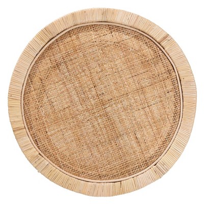 Bella Natural Mahogany Wood and Rattan 2-Tier Round Accent Table
