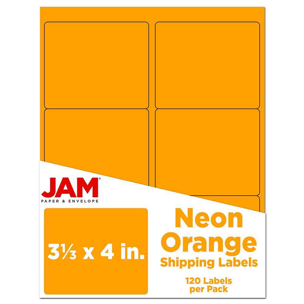 JAM Paper Mailing Labels 3 1/3" X 4" 120ct - Neon Orange: Address & Envelope Labels, Multipurpose, Office Supplies