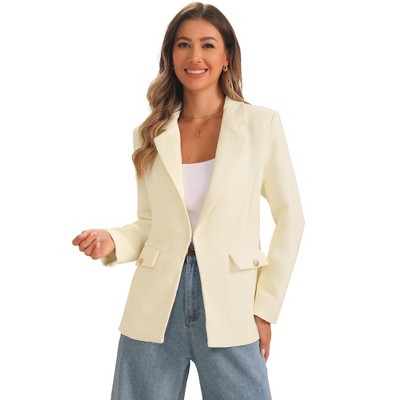 Allegra K Women's Notched Lapel Shoulder Pads Flap Pockets Blazer