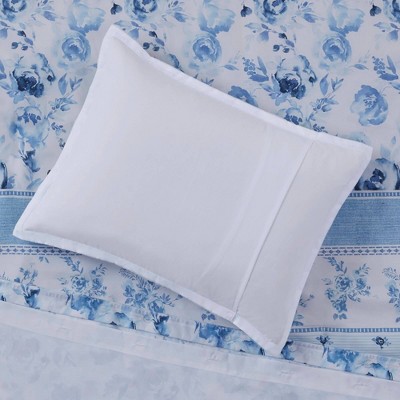 Blue Floral Striped Twin/Twin XL Microfiber Duvet Cover Set