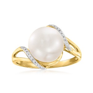 Ross-Simons 10-10.5mm Cultured Pearl Wave Ring With Diamond Accents in 14kt Yellow Gold - 1 of 4