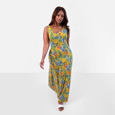 Rebdolls Women's Bright Idea Tropical Print A-Line Maxi Dress