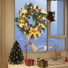 24 Inch Christmas Wreath for Front Door, Xmas Wreath with Bows, Gold Leaves & Ball Ornaments and Blue Artificial Flowers for Windows - 2 of 4