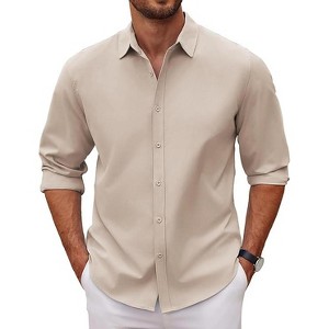 COOFANDY Men's Long Sleeve Button Down Shirts Casual Untucked Dress Shirt Beach Wedding Shirts - 1 of 4