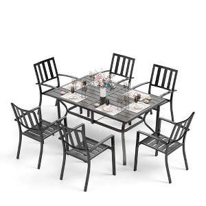Captiva Designs 7pc Patio Dining Set with Slat-top Rectangle Steel Table & Metal Stackable Chairs - 1 of 4
