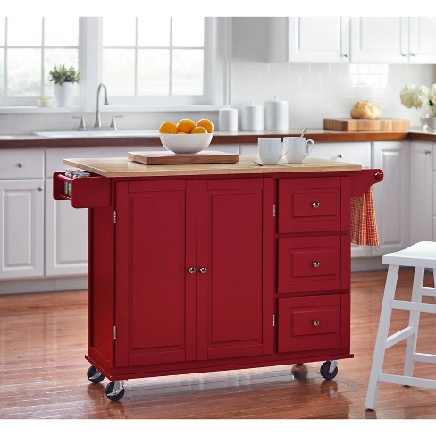 Aspen Kitchen Cart Red Lateral, Red Kitchen Island With Stools