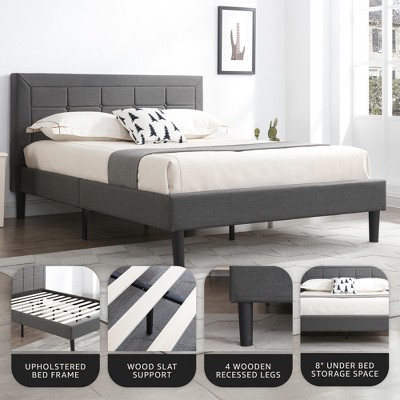 Mornington Dark Grey Linen Upholstered Queen Platform Bed Frame with Tufted Headboard