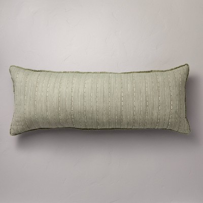 16x42 Quilted Stripe Lumbar Bed Pillow Gray/Cream - Hearth