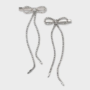 Girls' 2pk Rhinestone Chain Bow Clip Set - art class™ Silver - 1 of 3