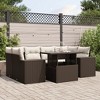 vidaXL Patio Sofa Set with Cushions Outdoor Furniture 7 Piece Poly Rattan - Brown and Cream without Storage - 2 of 4