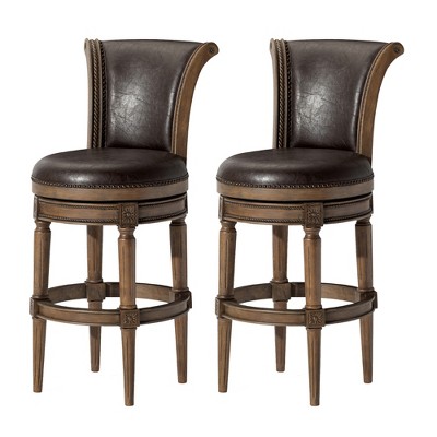 Maven Lane Pullman Upholstered Kitchen Stool with Vegan Leather Cushion Seat, Set of 2