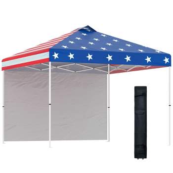 Outsunny 10' x 10' Pop Up Canopy Tent with 1 Sidewall, Carry Bag, Adjustable Height, Instant Shelter Tent for Backyard, Garden, and Patio