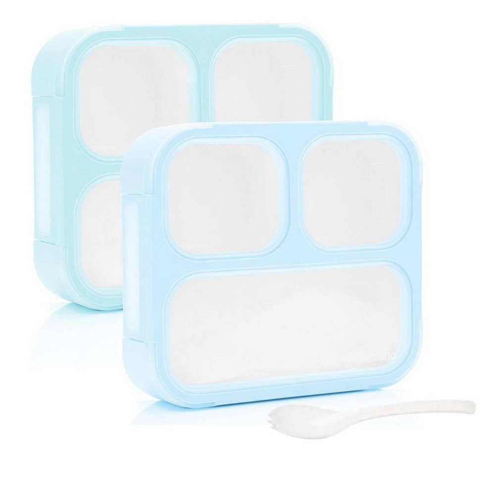 kinsho 6pc (set of 2) 3c Bento Lunch Box 3 Section Leak Food Storage Boxes Blue/Teal