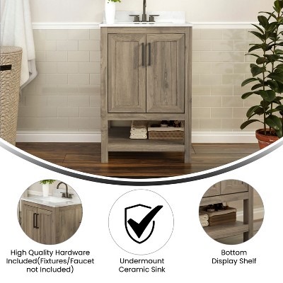 Vega 24'' Brown MDF Bathroom Vanity with Carrara Marble Top