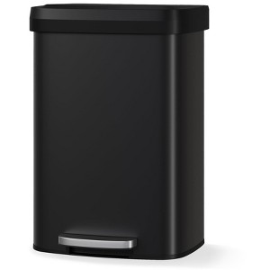 13 Gallon / 50L Metal Trash Can, Large Garbage Can with Liner Rim, Rear Handle, Soft Close Plastic Lid - 1 of 4