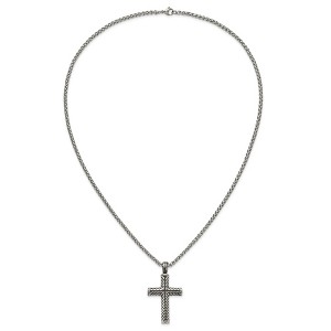 Chisel Stainless Steel Antiqued and Polished Cross Pendant on a 24" Wheat Chain Necklace - 1 of 4