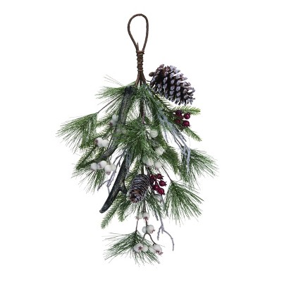 Transpac Artificial 24 in. Green Christmas Holiday Teardrop with Berry and Antler Accent