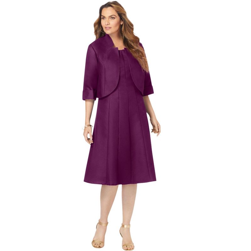 Roaman's Women's Plus Size Fit-And-Flare Jacket Dress, 1 of 2