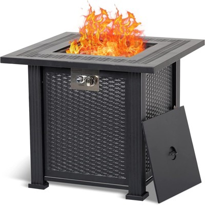 50,000 BTU Propane Fire Pit Table - 28" Rectangle Outdoor Firepit with Cover, CSA Certified, Steel/Iron Construction (Black)