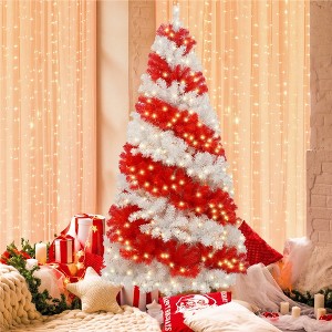 KWPZQEB 6ft Artificial Christmas Tree with 300 LED Lights & 900 Bendable Branches, Christmas Tree with Candy Cane Color, Xmas Decor for Indoor - 1 of 4