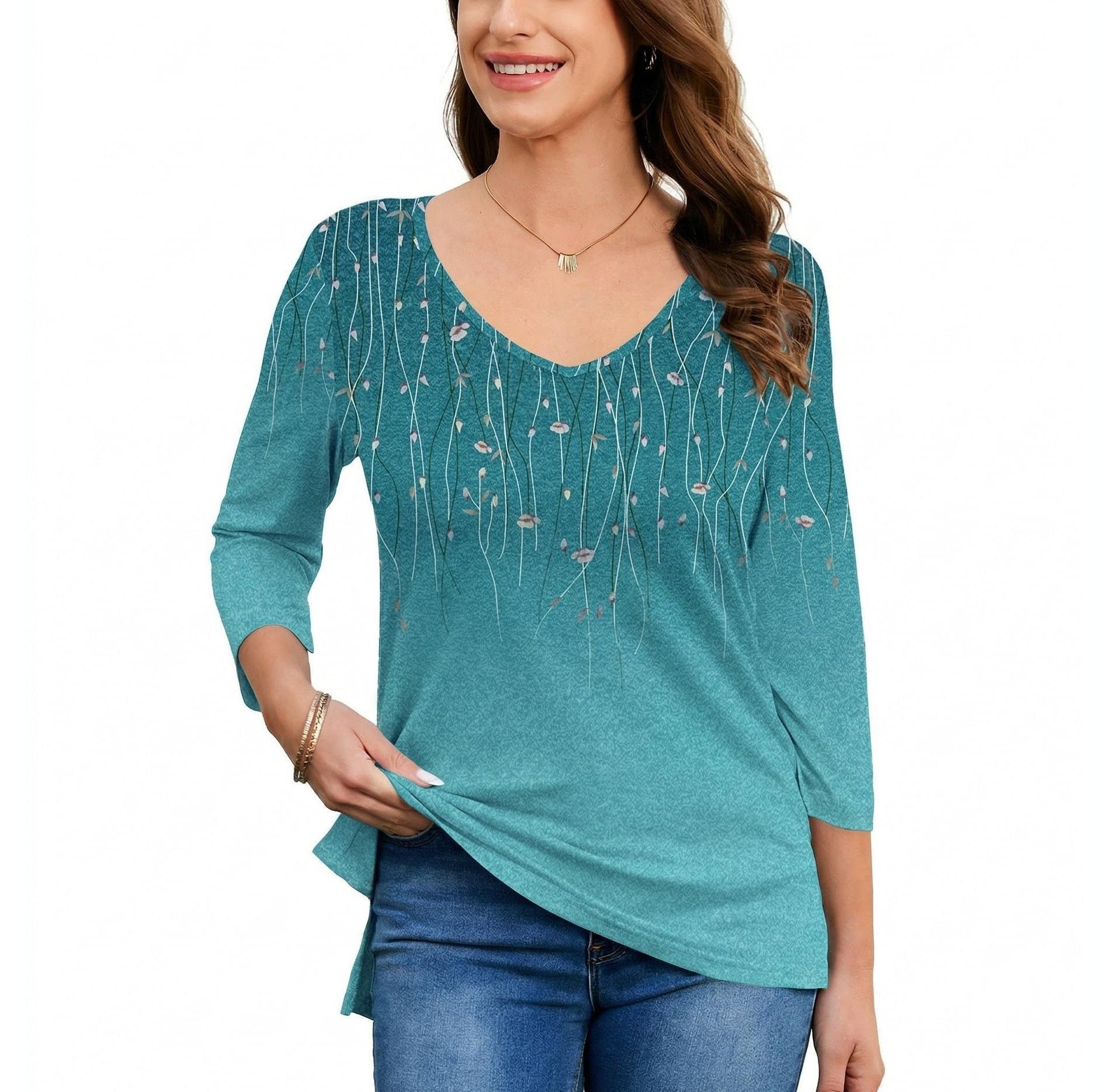 Zeagoo Women's Casual 3/4 Sleeve V Neck Tunic Tops Basic Blouses Business Work Tee Top