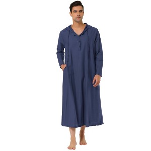Lars Amadeus Men's Button Closure Side Split Hooded Sleeping Nightgown - 1 of 4