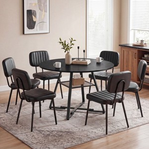 JIONJOY 7 Piece Round Dining Table Set with Upholstered Chairs and ...