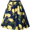 Vintage A-Line Pleated Skirt for Women - Midi Length High Waist Flowy Retro Skirt Navy Lemon - 2 of 4