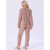 INSPIRE CHIC Womens Flannel Pajama Set Long Sleeve Button Down V Neck Fuzzy Fleece Pants Plush Loungewear - 4 of 4