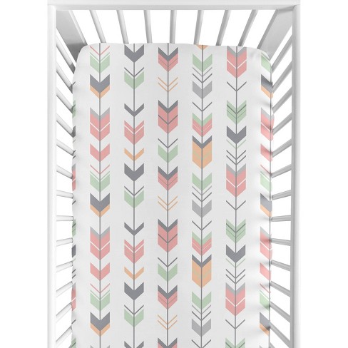 Grey, Coral and Mint Woodland Arrow 4 Piece Girls Crib Bed Bedding