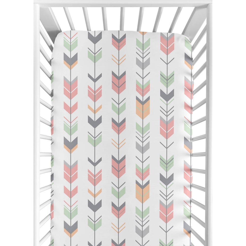 Photos - Bed Linen Sweet Jojo Designs Mod Arrow Fitted Crib Sheet - Mint/Coral