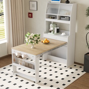 66'' Farmhouse Sideboard with Foldable Dining Table & Sliding Glass Doors, Space-Saving Storage Cabinet-3irtyhousy - 1 of 4