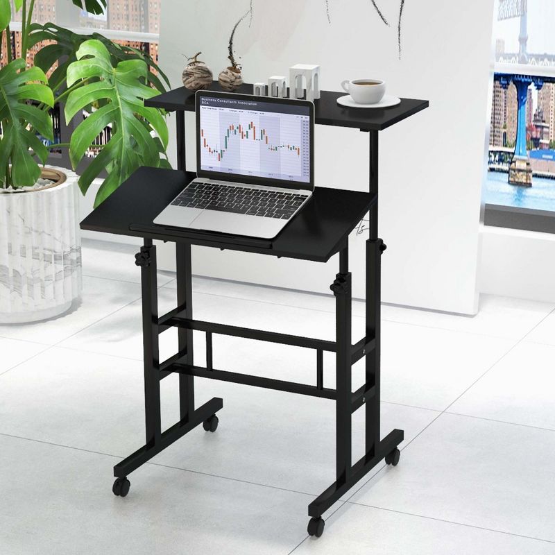 Costway Mobile Standing Desk Rolling Adjustable Laptop Cart Home Office Walnut\Natural, 4 of 11