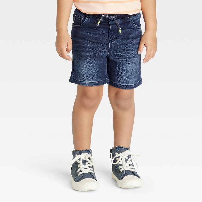 Toddler Boys' Super Stretch Pull-On Jean Shorts - Cat & Jack™ Dark Blue, 1 of 5